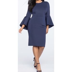 NWOT ELOQUII Blue Scuba Flare Sleeved Dress - 18